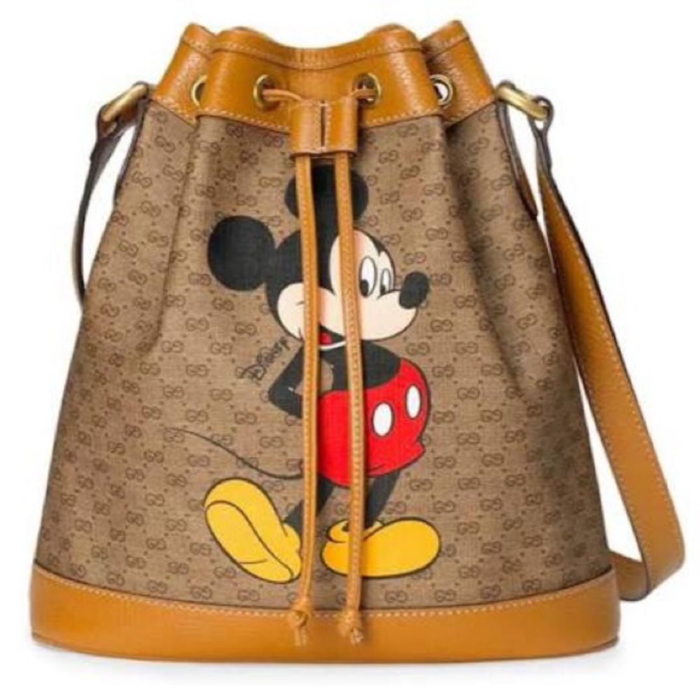 Gucci Tan and Brown Mickey Mouse Shoulder Bag